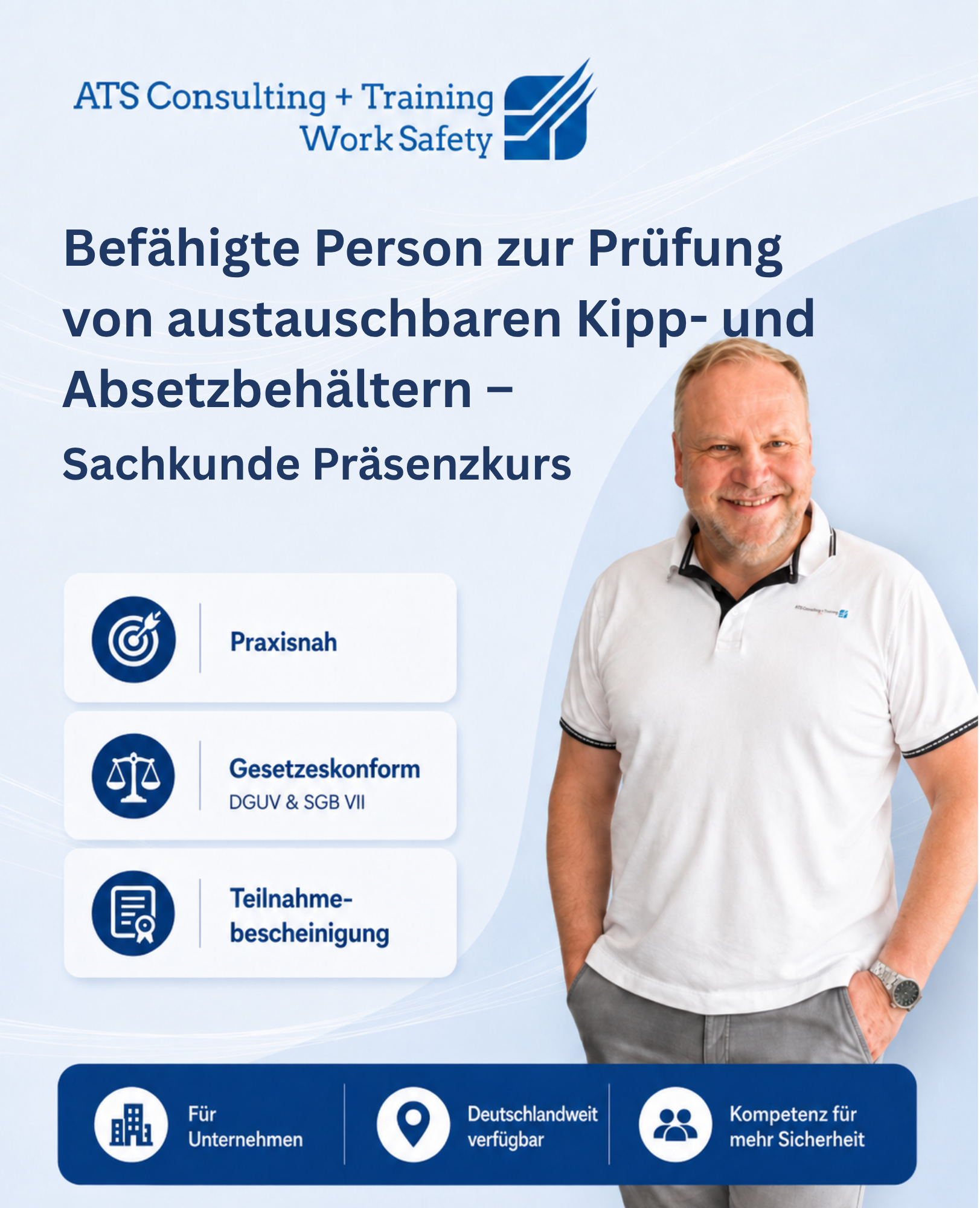 Befähigte Person zur Prüfung von austauschbaren Kipp- und Absetzbehältern – Sachkunde Präsenzkurs