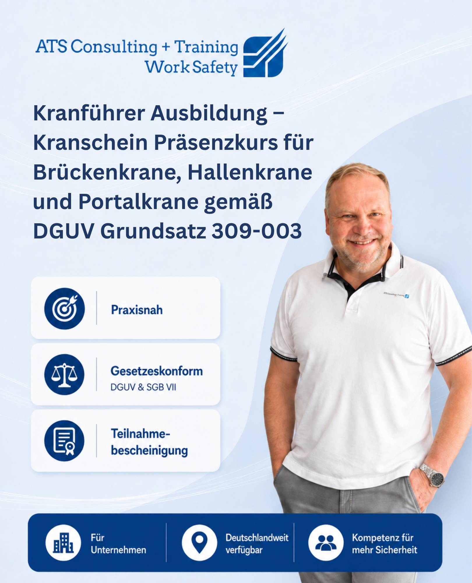 Kranführer Ausbildung – Kranschein Präsenzkurs für Brückenkrane, Hallenkrane und Portalkrane gemäß DGUV Grundsatz 309-003