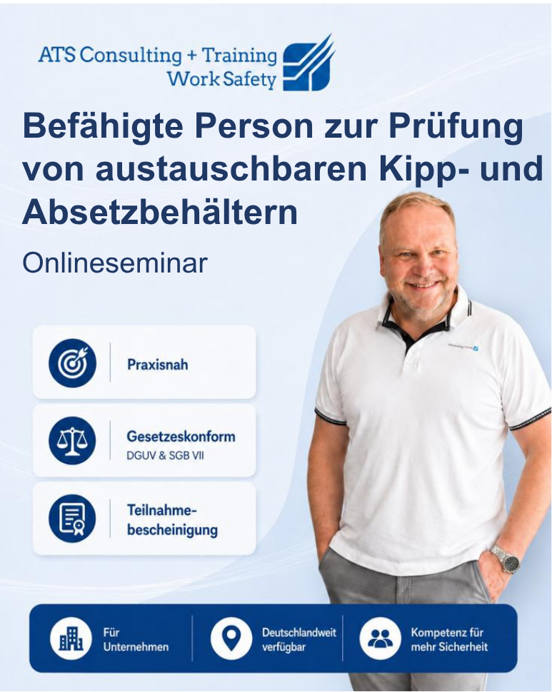 Onlineseminar zur befähigten Person zur Prüfung von austauschbaren Kipp- und Absetzbehältern am 07.06.2027