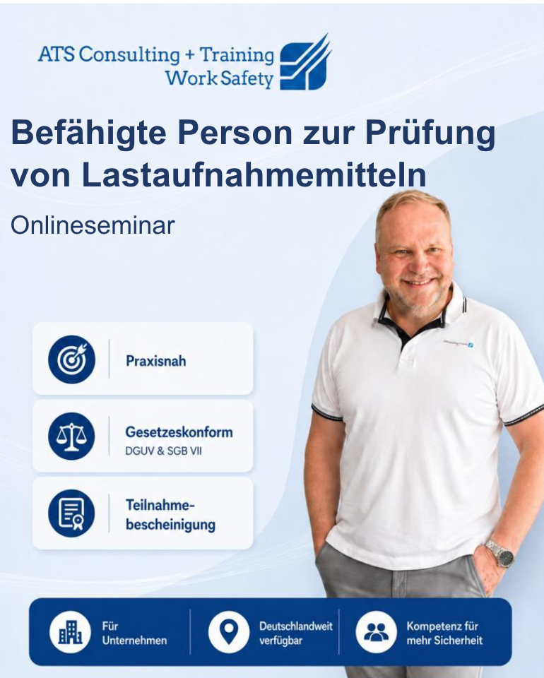 Befähigte Person zur Prüfung von Lastaufnahmemitteln - Sachkunde Onlineseminar am 08.06.2027