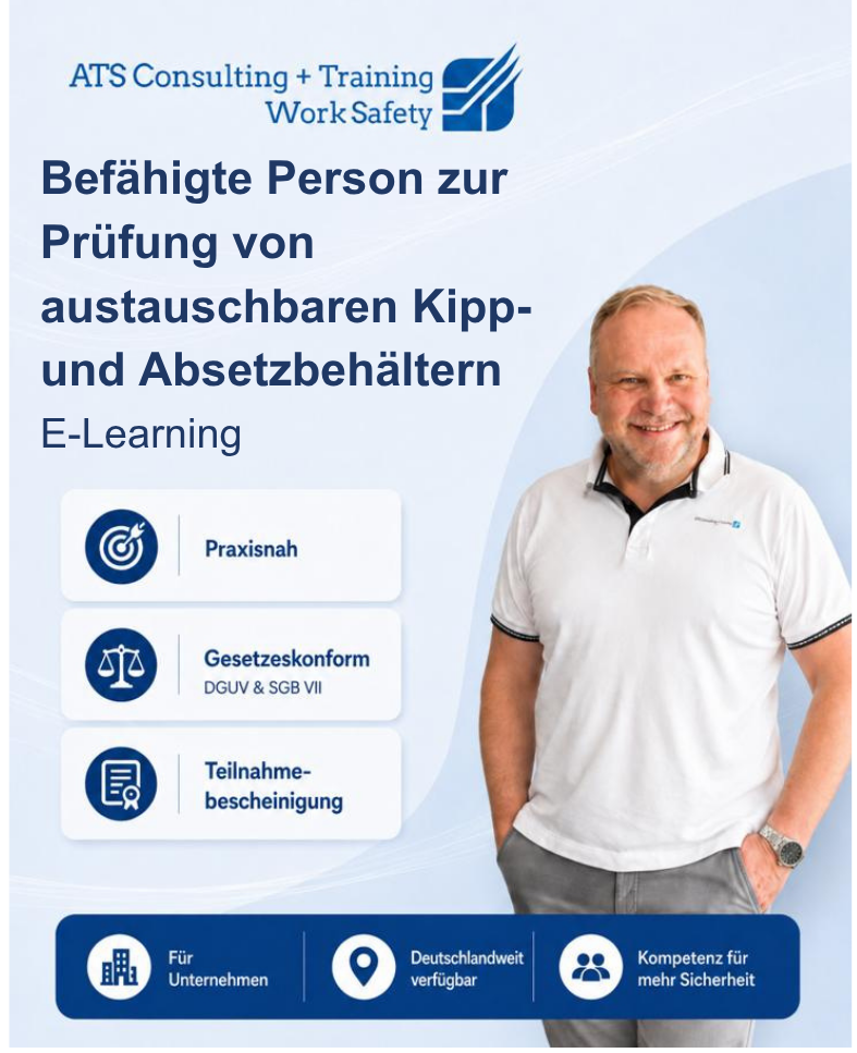 E-Learning zur befähigten Person zur Prüfung von austauschbaren Kipp- und Absetzbehältern - Start jederzeit möglich!