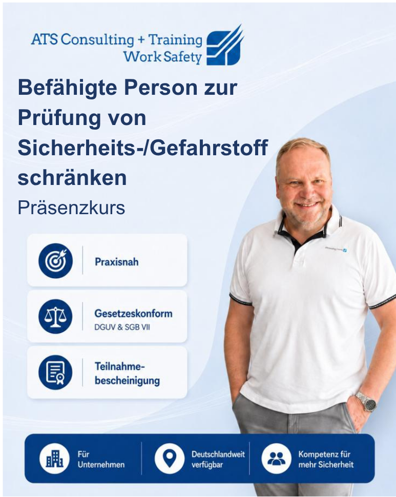 Präsenzkurs zur Befähigten Person zur Prüfung von Sicherheits-/Gefahrstoffschränken gemäß § 2 Abs. 6 BetrSichV am 10.12.2026